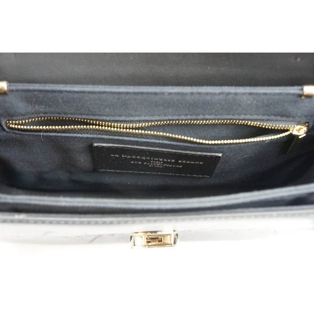La Maroquinerie Sezane Claude Messenger Bag Black Leather Gold Hardware Good